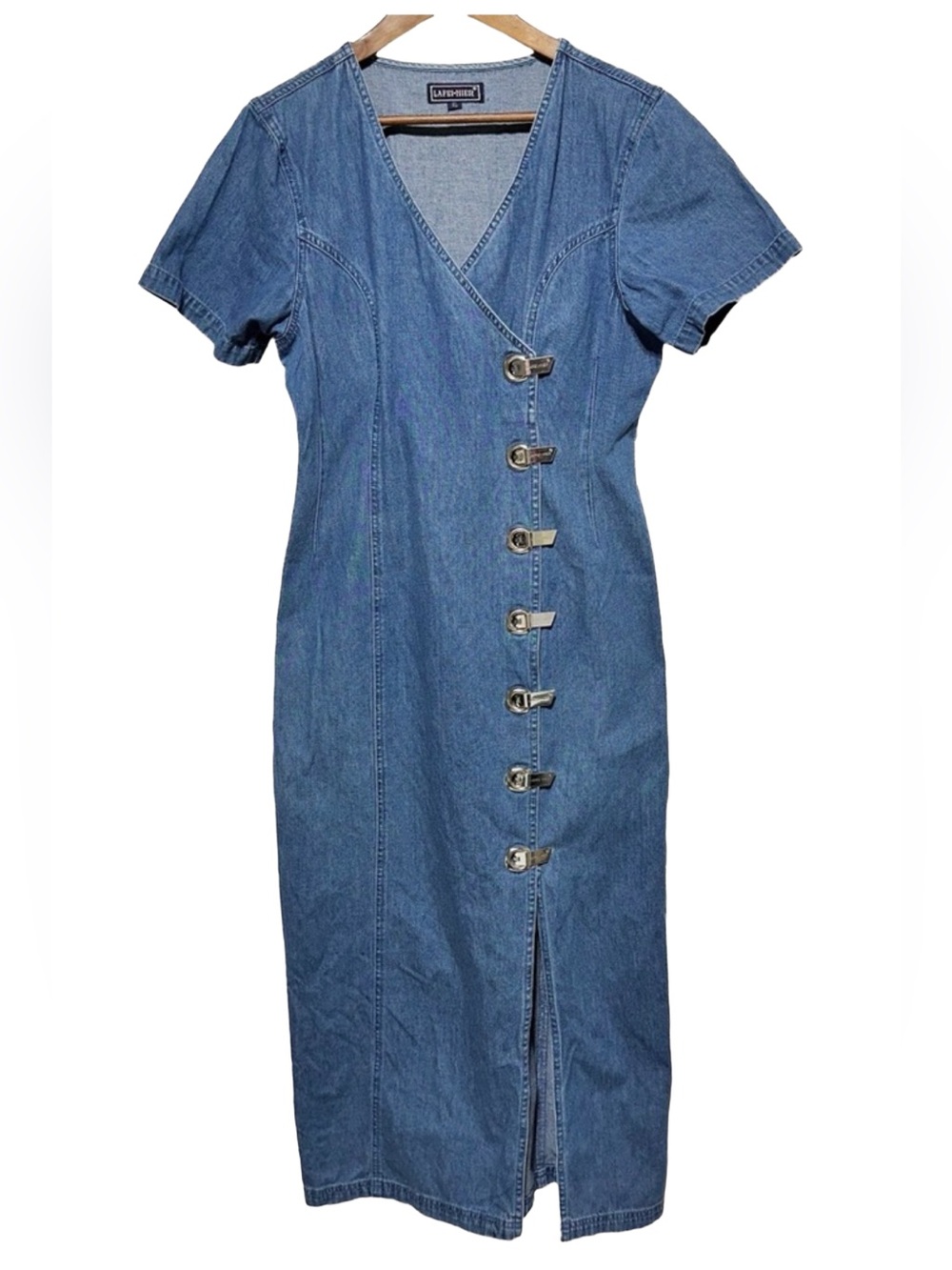 LAFEI-NIER Denim Midi Dress 90s Minimalist Quiet Luxury Normcore